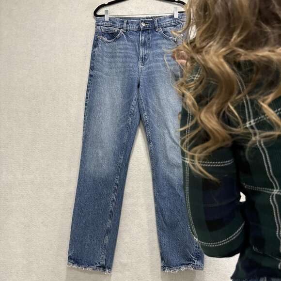 American Eagle Jeans Womens 8 Blue Super High Rise Straight Raw Hem Denim - Picture 2 of 13